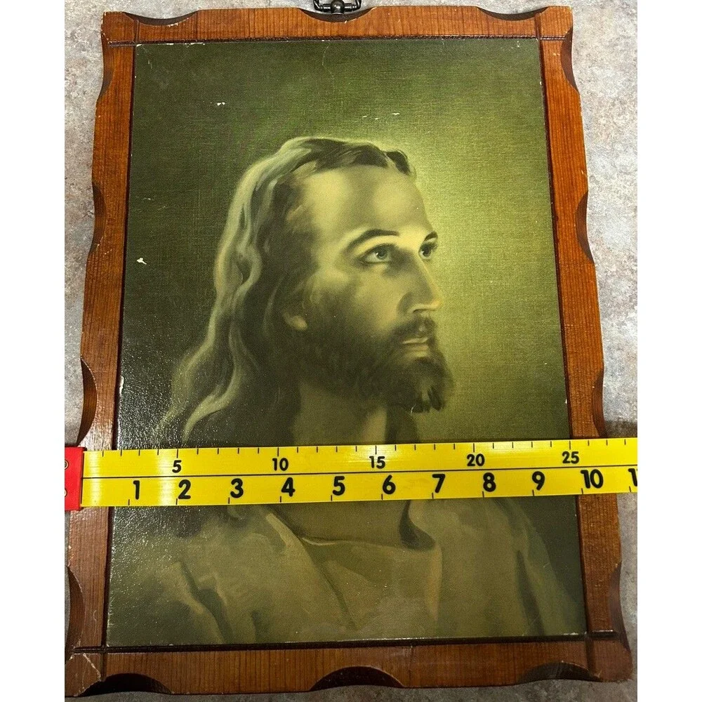Jesus Christ Print Wood Dickson Wall Hanging Vtg USA 10x14